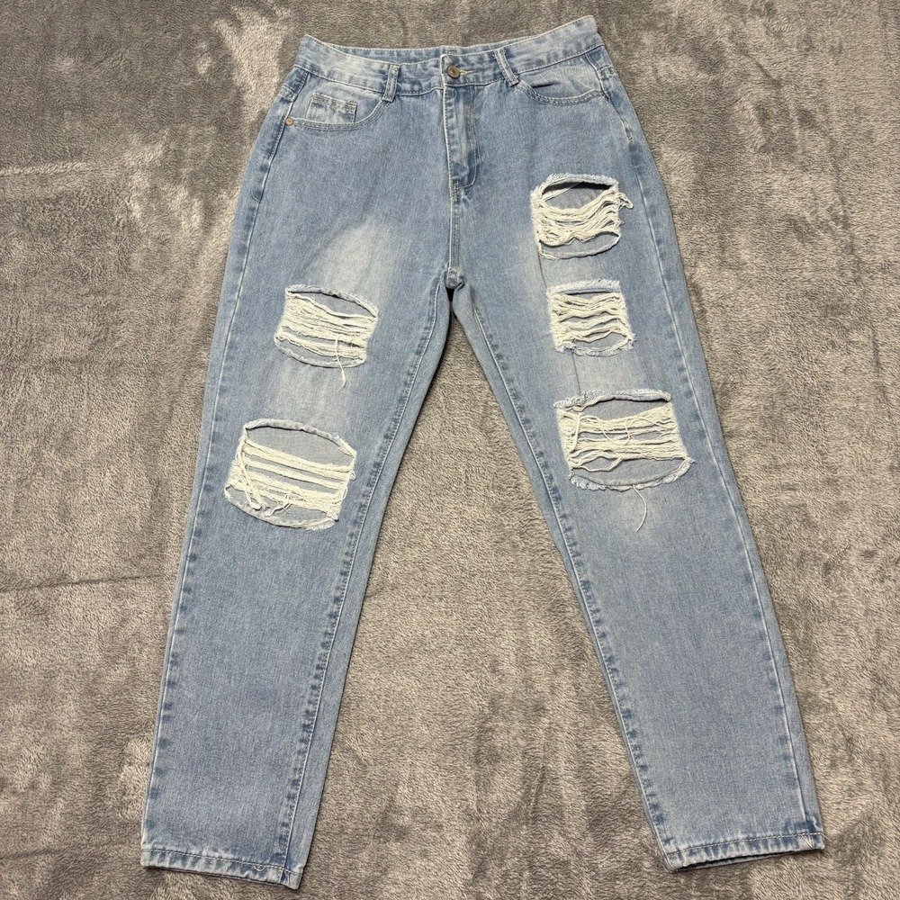 Surprise Distressed Jeans‎ women's L Light Wash Ripped Straight Denim Casual